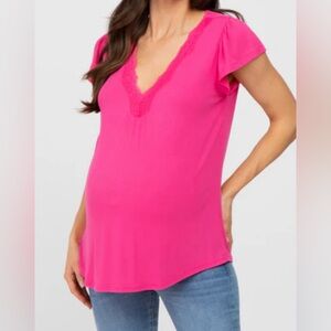 Pink Blush maternity - fuchsia lace trim maternity top